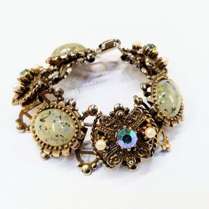 Vintage Selini Book Chain Bracelet Rhinestone Speckled Cabachons